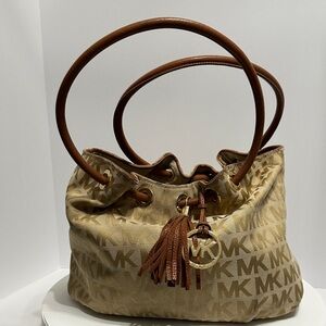 Michael Kors Beige and Brown Logo Shoulder Bag